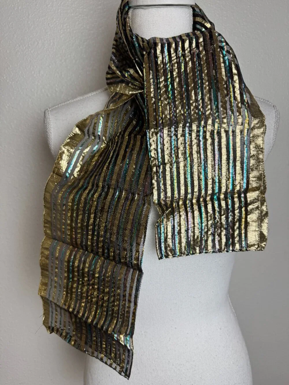 Vintage Striped Scarf Gold Metalic  Like NEW